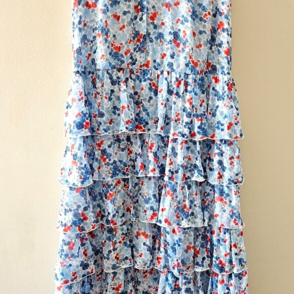 Aritzia Little Moon Rarity Blue Floral Feminine Ruffle Midi Dress Size XS. - Picture 4 of 16